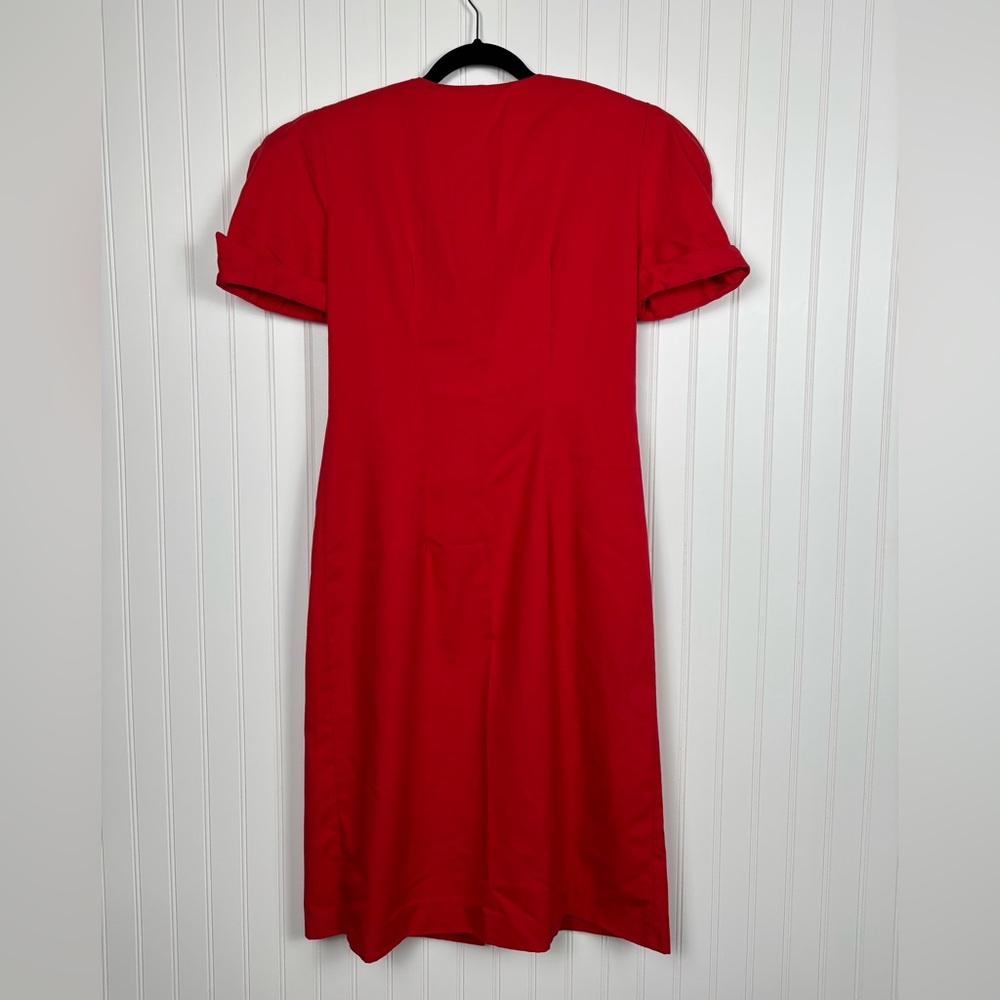 Vintage Apostrophe Red w/ Gold Button Front Dress Shoulder Pad Puff Sleeve Sz 12 - Picture 5 of 12